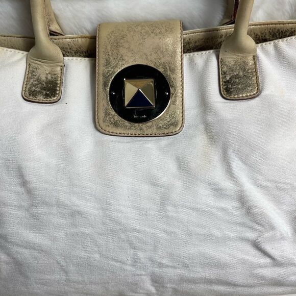 Vintage Kate spade beige canvas and faded gold trims shoulder bag. - Picture 4 of 12